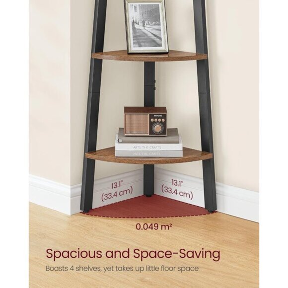 New 4-Tier Corner Shelf Stand, Industrial Ladder Bookshelf & Plant Stand - Brown - Picture 4 of 6